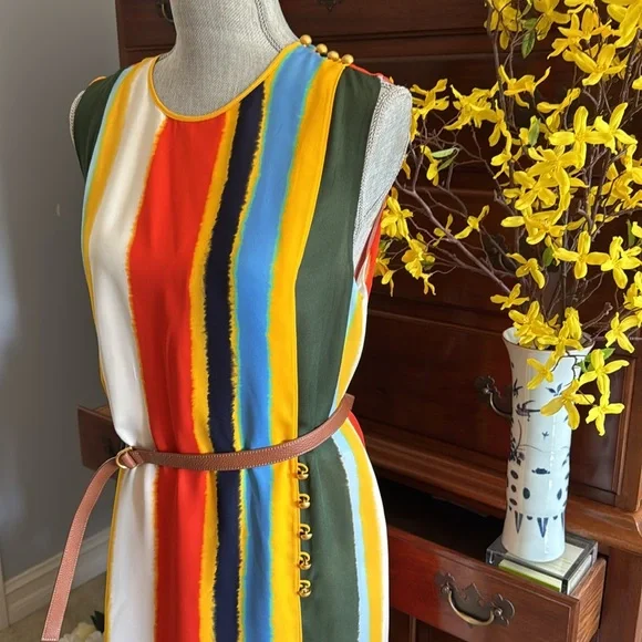 Tory Burch Colourful Striped Sleeveless Bettina Dress Size 12 - Picture 4 of 16